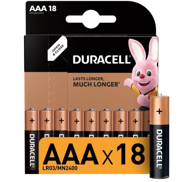 Элемент питания алкалиновый LR03-18BL BASIC (блист.18шт) Duracell Б0014449