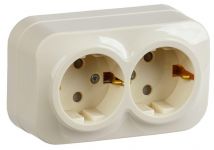 Розетка 2-м ОП GLORY РСш22-3-ХК 16А с заземл. защ. шторки крем. IEK ERH24-K33-16 Розетка 2-м ОП GLORY РСш22-3-ХК 16А с заземл. защ. шторки крем. IEK ERH24-K33-16