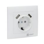 Розетка 1-м СП Валенсия 16А IP20 с заземл. защ. шторки с 2-мя заряд. устройствами USB 2.1А бел. PROxima EKF EWR16-028-10-2USB Розетка 1-м СП Валенсия 16А IP20 с заземл. защ. шторки с 2-мя заряд. устройствами USB 2.1А бел. PROxima EKF EWR16-028-10-2USB