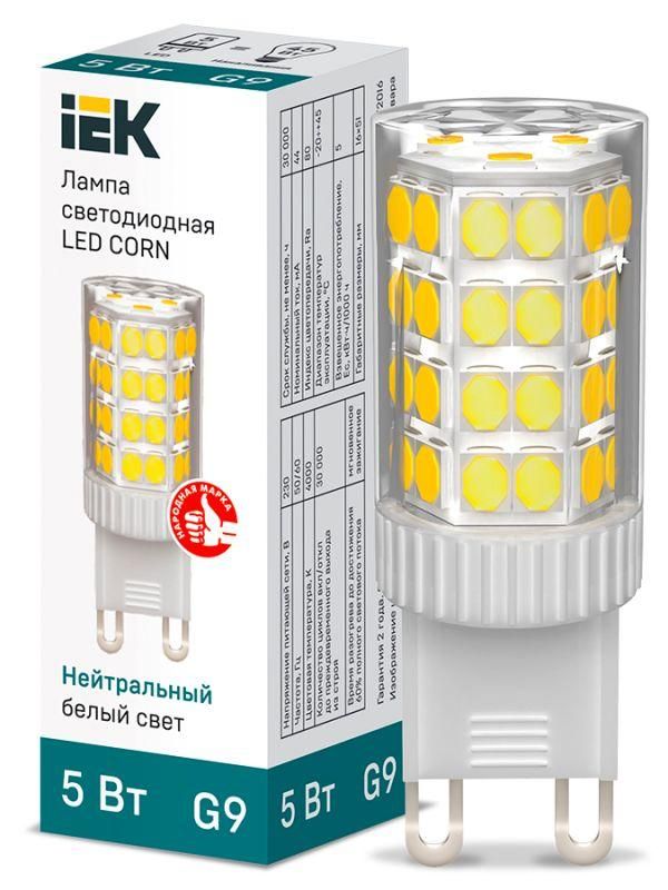 Лампа светодиодная CORN 5Вт капсула 4000К G9 230В керамика IEK LLE-CORN-5-230-40-G9